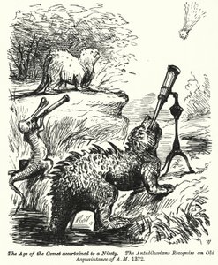Punch-sarjakuva: dinosaurukset katsomassa komeetta (kaiverrus) tekijältä English School