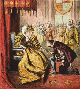 Kuningatar Elizabeth I ja Shakespeare, pubi. 1890 (värikaiverrus) tekijältä English School