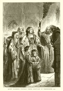 Kuningatar Elizabeth Wydville valloitti pyhäkön Westminsterissä, 1471 tekijältä English School