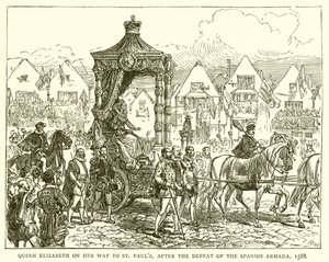 Kuningatar Elisabet matkalla St. Paulsiin Espanjan Armadan tappion jälkeen, 1588 tekijältä English School