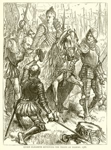 Kuningatar Elizabeth arvioi joukkoja Tilburyssa, 1588 tekijältä English School