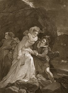 Kuningatar Mary pakenee Loch Levenin linnasta, kuvitus David Humelta Englannin historia, pubi. R. Bowyer, Lontoo, 1812 tekijältä English School