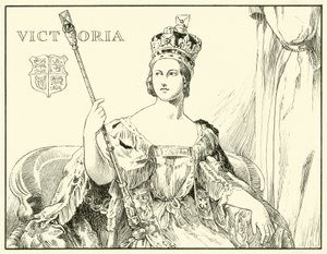 Kuningatar Victoria (Sir George Hayterin kruunausmuotokuvan jälkeen) (muste paperille) tekijältä English School