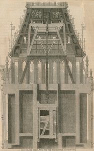 Lontoon Westminster Clock Towerin suuren kellon nostaminen tekijältä English School
