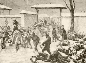 Kuolleiden palauttaminen Plevnan piirityksen jälkeen, Bulgariassa vuonna 1877 (litho) tekijältä English School