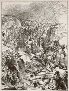 Englantilaisten karkotus Corwenissa, kuvitus Cassells Illustrated History of Englandista (seepiakuva) tekijältä English School