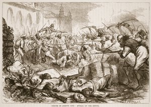 Rescue of Cheyte Sing: hyökkäys sepoysiin, kuvitus James Grantin Cassells Illustrated History of Indiasta, pubi. 1879 tekijältä English School