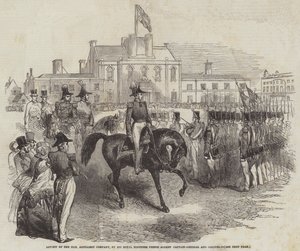 Hänen kuninkaallisen korkeutensa prinssi Albert, kenraalikapteeni ja eversti arvostelu Honorable Artillery Companysta (kaiverrus) tekijältä English School