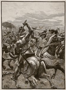 Richard III Bosworthin taistelussa, kuvitus Cassells Illustrated History of Englandista (seepiakuva) tekijältä English School