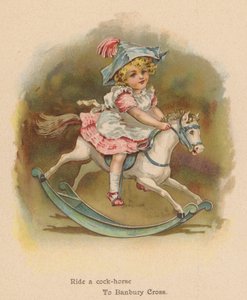 Ratsasta kukkohevosella Banbury Crossiin (chromolitho) tekijältä English School