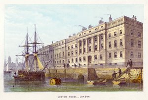 Thames-joki: Custom House, Lontoo (värillinen kaiverrus) tekijältä English School
