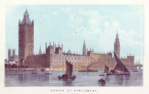 Thames-joki: Parlamenttitalot (värillinen kaiverrus) tekijältä English School