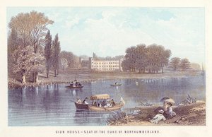 Thames-joki: Sion House - Northumberlandin herttuan istuin (värillinen kaiverrus) tekijältä English School