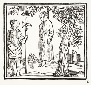 Robert hirttää itsensä, piirros John Ashtonin pubista Chap-books of the Eightenth Century. 1882 tekijältä English School