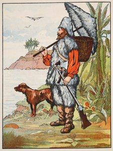 Robinson Crusoe, kuvitus teoksesta The Story of Robinson Crusoe: Mukautus lapsille, jotka seuraavat Defoesin kieltä, pub. kirjoittanut Griffith Farran Browne & Co. Limited, Lontoo tekijältä English School