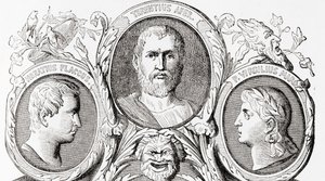Roomalaiset kirjailijat, vasemmalta oikealle, Horace, Terence ja Vergil, Wardin ja Lockin kuvitetusta maailmanhistoriasta, pub. noin 1882 tekijältä English School