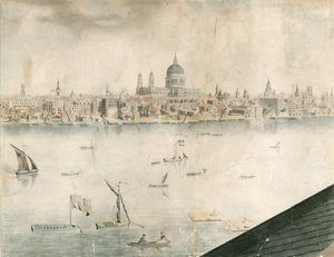 Kattonäkymä St Paulin katedraalille, Lontoolle ja Thames-joelle tekijältä English School
