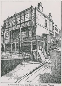 Rotherhithe Thames-joelta lähellä Platform Wharfia; Enkeli tekijältä English School