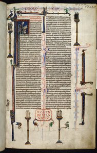 Royal 1 D I, f.1r, Jerome, veljet pylväillä, William of Devonin Raamatusta (vellum) tekijältä English School