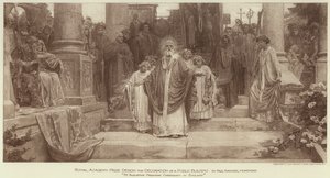 Royal Academy -palkinnon suunnittelu julkisen rakennuksen koristeluun, "St Augustine Preaching Christianity in England" (kaiverrus) tekijältä English School
