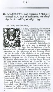 Kuninkaallinen puhe parlamentin molemmissa taloissa, 2. toukokuuta 1745 (tulostus) tekijältä English School