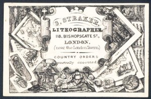 S Straker, litografi, kauppakortti tekijältä English School