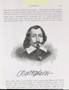 Samuel de Champlainin (n. 1567-1635) kuvitus julkaisun "Narrative and Critical History of America" IV osasta, 1886 tekijältä English School