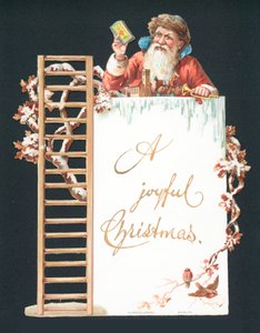 Joulupukki ja lelut, joulukortti