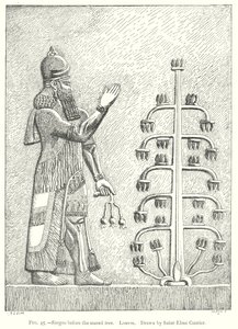 Sargon pyhän puun edessä. Louvre (kaiverrus) tekijältä English School