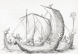 Saksilaisia laivoja Struttin Chronicle of Englandin kaiverruksen jälkeen Vanhasta Englannista: Kuvamuseo, pubi. 1847 tekijältä English School