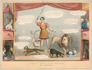 Kohtaus Drury Lane -teatterista Lontoossa; sarjakuva tekijältä English School