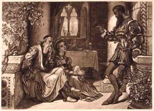 Kohtaus Othellosta, näytös I Scene 3, kirjoittanut William Shakespeare (1564-1616) (kaiverrus) tekijältä English School