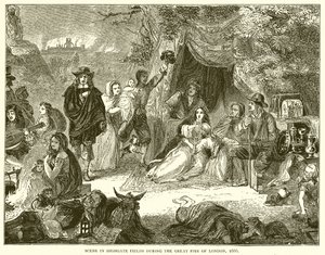 Kohtaus Highgate Fieldsissä Lontoon suuren tulipalon aikana, 1666 tekijältä English School