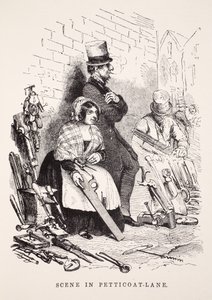 Scene in Petticoat-Lane, kuvitus London Laborista ja London Poorista Henry Mayhew, pubi. 1862 tekijältä English School