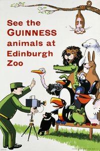 Katso Guinness-eläimet Edinburghin eläintarhassa, n. 1938 (värilitografia) tekijältä English School
