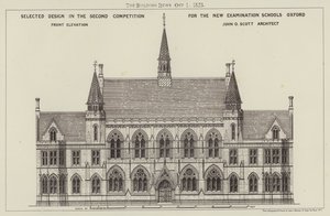Valikoitu malli toisessa kilpailussa uusille koekouluille Oxford, Front Elevation (kaiverrus) tekijältä English School