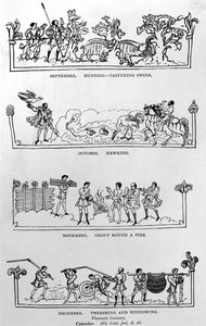 Syys-, loka-, marras- ja joulukuu, Julius-kalenterista ja virsikirjasta, kuvitus julkaisusta "History of the English People" tekijältä English School