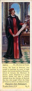 Shakespearen hahmot: Portia, Venetsian kauppias (värilitografia). tekijältä English School