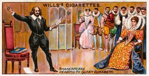 Shakespeare lukee kuningatar Elisabetille tekijältä English School