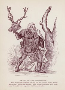Shakespearen Windsorin iloiset vaimot: Sir John Falstaff, metsänaamio (litho) tekijältä English School