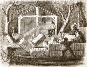 Cottin-paalien ampuminen höyrylaivan Magnolian keulaan, kuvitus The Illustrated London Newsista, 1861 tekijältä English School
