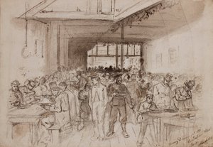 ?Shoreditch, Penny -illallinen Australian Meat Companyssa, n. 1860 (lyijykynä, muste ja pesu paperille) tekijältä English School