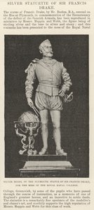 Sir Francis Draken Plymouth-patsaan hopeamalli Royal Naval Collegen sotkua varten (kaiverrus) tekijältä English School