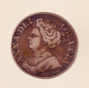 Hopeinen englanti Groschen, kuningatar Anne Stuartin (Iso-Britannian Anne) hallituskausi (1665-1714) 1712. Halk. 2,5 cm Napoli, museo archeologico tekijältä English School