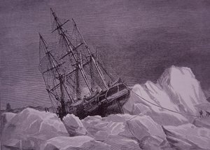 Sir John Franklin, retkikunta vuonna 1845 etsimään Luoteisväylää, jäähän juuttunut alus Terror, 1800-luvun loppu (kaiverrus) tekijältä English School