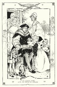 Sir Thomas More perheensä kanssa Chelseassa (litho) tekijältä English School