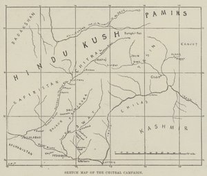 Piirrä Chitral-kampanjan kartta (kaiverrus) tekijältä English School