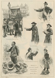 Luonnoksia suuressa Labour-mielenosoituksissa Hyde Parkissa sunnuntaina 3. toukokuuta 1891 tekijältä English School
