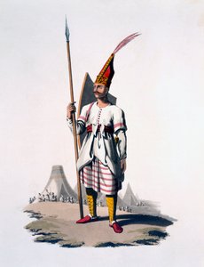 Albanian sotilas, ottomaanien armeijan jalkaväki, 1818 (värillinen akvatinta) tekijältä English School
