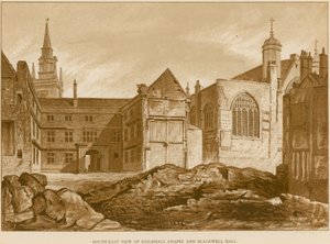 Kaakkoisnäkymä Guildhall Chapelille ja Blackwell Hallille, Lontoo tekijältä English School